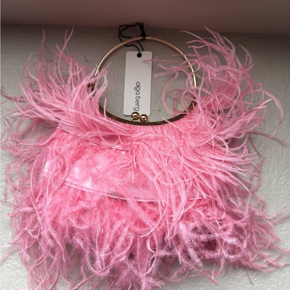 Olga Berg Pink Feathered Wristlet